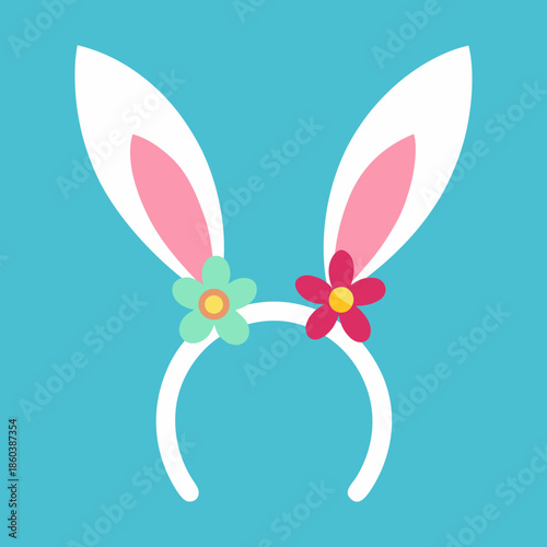 bunny ears headband with flowers  flat color desig 