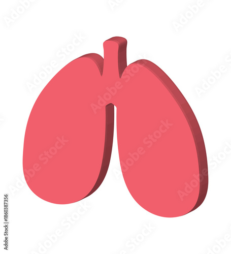 3D Human Lungs Icon. Stylized Respiratory System Organ for Medical UI Design and Healthcare Concept. Minimalist Anatomy isometric style Isolated on White.