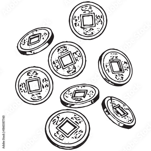Coins with square hole center.