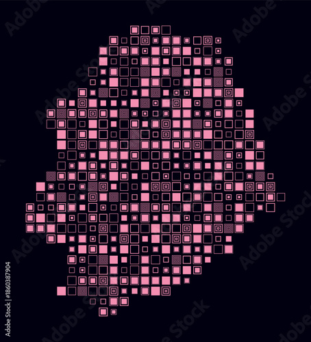 Niue, shape of the country build of colored cells. Digital style map of the Niue on dark background. Large size square blocks. Classy vector illustration.