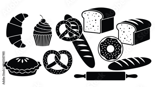 Assorted bakery items including bread and pastries
