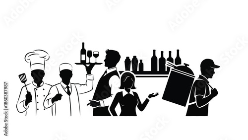 Restaurant staff serving food and drinks