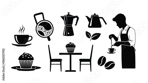 Coffee shop elements silhouette collection