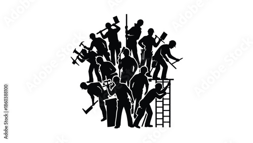 Construction workers building structure