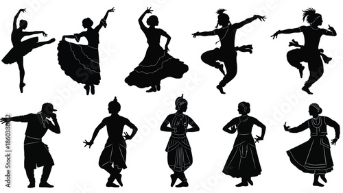 Collection of traditional indian dancers silhouettes