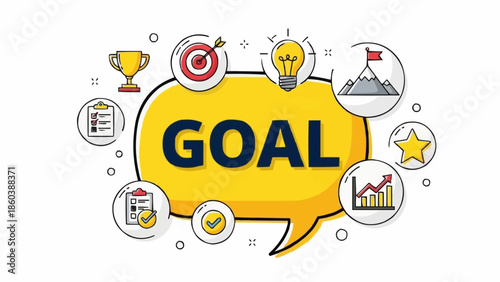 Goal Achievement Illustration with Icons Representing Success and Objectives.