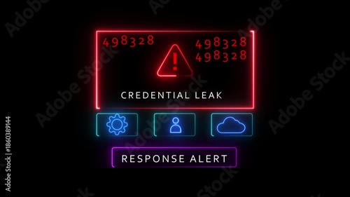Cybersecurity Alert Screen Showing Credential Leak Warning With Icons And Response Button image photo