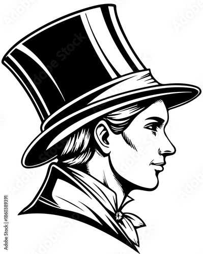 Vintage Gentleman Portrait in Top Hat - Victorian Era Man Silhouette