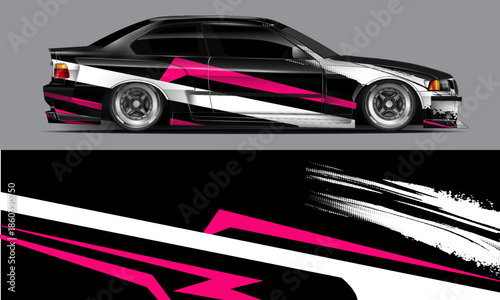 vector racing car wrap design for vehicle vinyl stickers and automotive company sticker livery. Eps 10