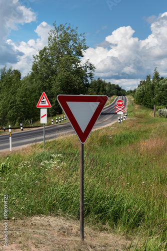 Complex road markings on the road