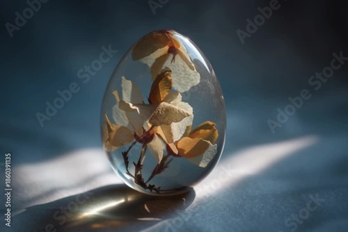 Translucent Decorative Egg with Golden Fragments in Soft Light