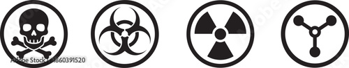 Silhouette nuclear, radiation, chemical and biological hazard icon set in black for safety design.
