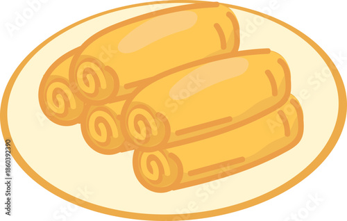 Spring Rolls Plate for Chinese Festival Food Illustration