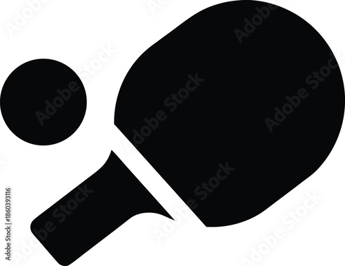 A minimalist depiction of a paddle and ball in a striking black silhouette. vector illustration icon design
