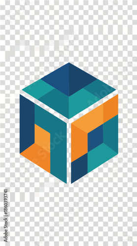 Single abstract geometric cube vector icon, modern minimalist style, clean flat design, sharp edges, balanced proportion