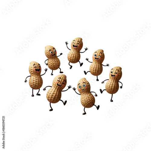 Circle of dancing peanuts with happy faces