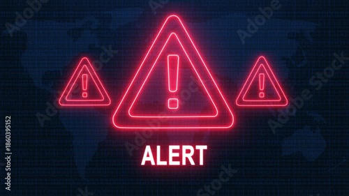 Alert warning. Cybersecurity defense and secure digital systems protection against cyberattacks. urgent threat notification concept with glowing red hazard icon.