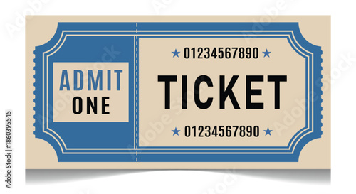 Vintage style blue admit one ticket illustration