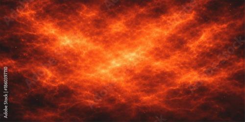 An abstract looping fire background features a hot red flame texture blended with a dark stormy cloudscape and glowing orange sunset light across a smoky nature sky
