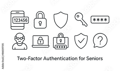 Security and access linear icon set. featuring lock, shield, key, password, user, question.