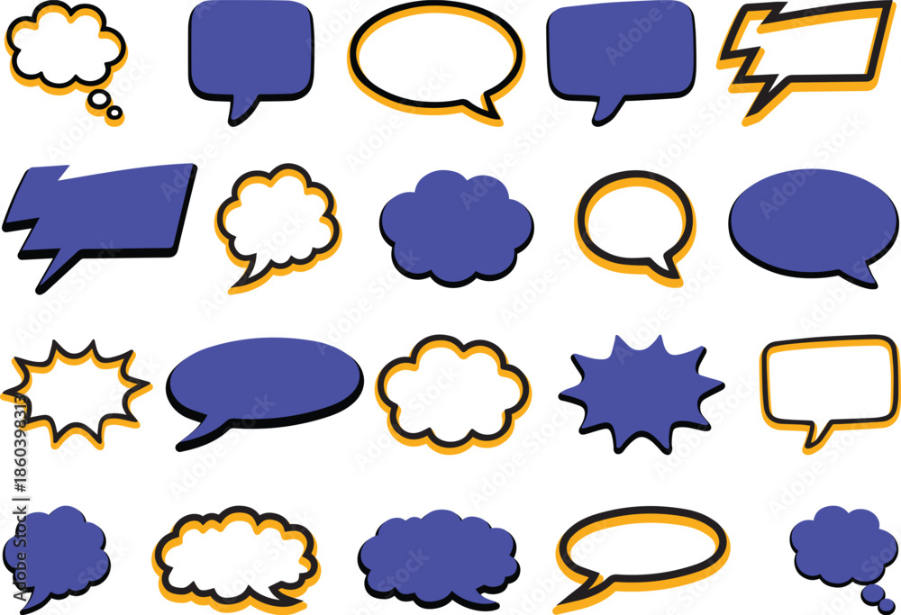 Fototapeta premium Comic Speech Bubble Icon Set for Messages and Dialogues.