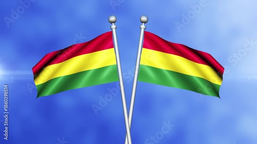 Bolivia Crossed Flags Waving in Blue Sky Loop Animation | Realistic 3D National Flag Background