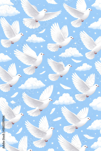 Flock of doves in the sky