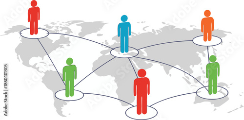 Global Player - Geschaftspartner and internationals Business. Vector Manipulating chess pieces on globe symbolizes strategic thinking and global competition