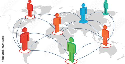 Global Player - Geschaftspartner and internationals Business. Vector Manipulating chess pieces on globe symbolizes strategic thinking and global competition