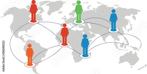 Global Player - Geschaftspartner and internationals Business. Vector Manipulating chess pieces on globe symbolizes strategic thinking and global competition