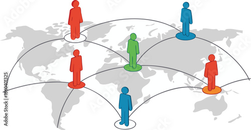 Global Player - Geschaftspartner and internationals Business. Vector Manipulating chess pieces on globe symbolizes strategic thinking and global competition