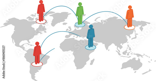Global Player - Geschaftspartner and internationals Business. Vector Manipulating chess pieces on globe symbolizes strategic thinking and global competition