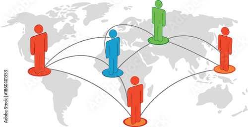 Global Player - Geschaftspartner and internationals Business. Vector Manipulating chess pieces on globe symbolizes strategic thinking and global competition