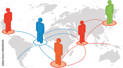 Global Player - Geschaftspartner and internationals Business. Vector Manipulating chess pieces on globe symbolizes strategic thinking and global competition