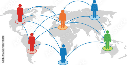 Global Player - Geschaftspartner and internationals Business. Vector Manipulating chess pieces on globe symbolizes strategic thinking and global competition