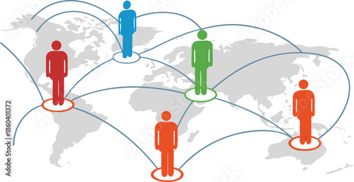 Global Player - Geschaftspartner and internationals Business. Vector Manipulating chess pieces on globe symbolizes strategic thinking and global competition