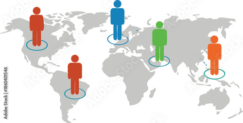 Global Player - Geschaftspartner and internationals Business. Vector Manipulating chess pieces on globe symbolizes strategic thinking and global competition