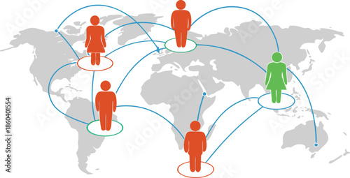 Global Player - Geschaftspartner and internationals Business. Vector Manipulating chess pieces on globe symbolizes strategic thinking and global competition