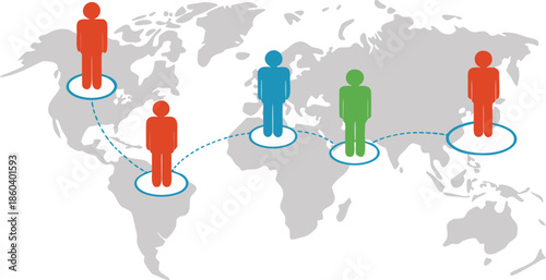 Global Player - Geschaftspartner and internationals Business. Vector Manipulating chess pieces on globe symbolizes strategic thinking and global competition