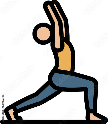 Bold outline yoga pose icon with flat colors and simple geometric vector shapes