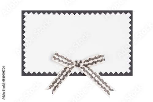Note Card with Decorative Ribbon Bow Isolated on White and Png Trasparent Background