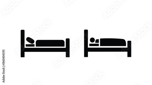 Simple depiction of two beds in a room black and white silhouette