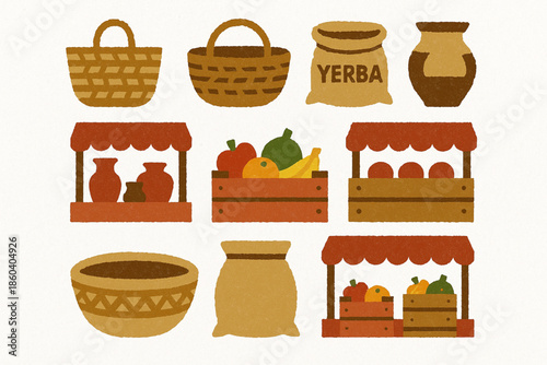 Paraguayan market vector icons rugged flat style