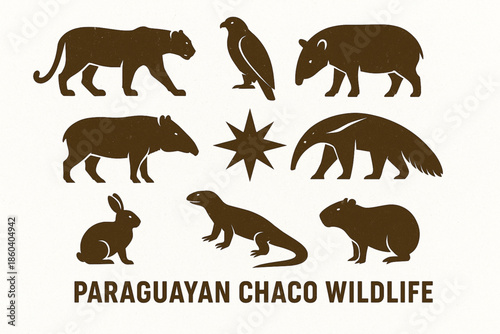 Paraguayan Chaco wildlife vector icons rugged flat style