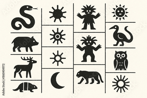 Guaraní mythology vector icons rugged flat style