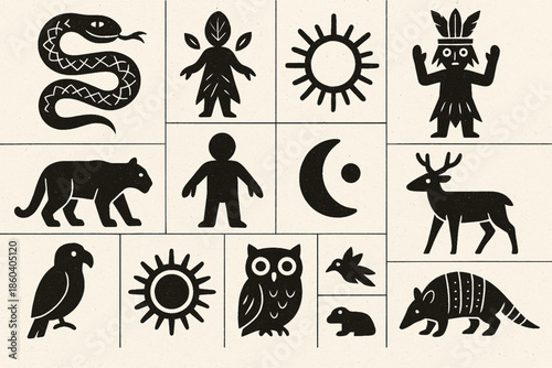 Guaraní mythology vector icons rugged flat style