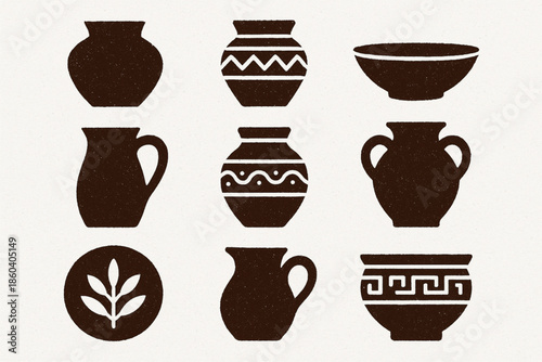 Paraguayan pottery and ceramics vector icons rugged flat style