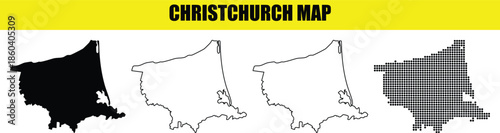 Christchurch new zealand map set different styles silhouettes borders dotted design geographical contour illustration isolated background