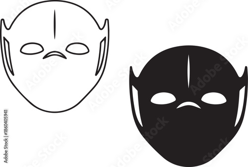 Abstract mask outline and solid grey, representing protection, disguise, or performance, isolated on white background