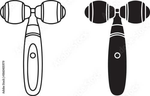 Facial massage roller beauty tool outline and silhouette icons vector illustration cosmetic device for skin care treatment